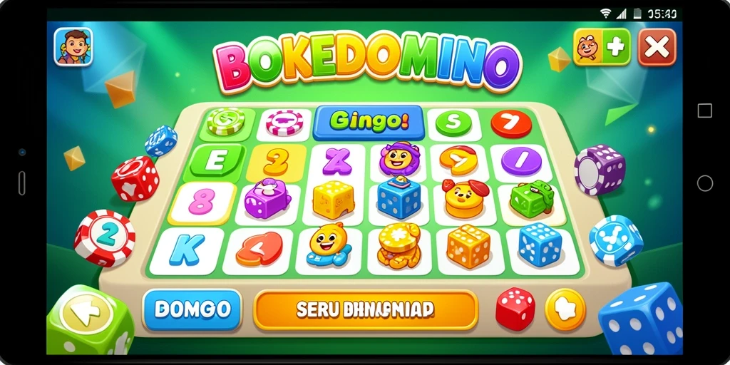 Tampilan gameplay seru BOKEDOMINO dengan grafis menarik.