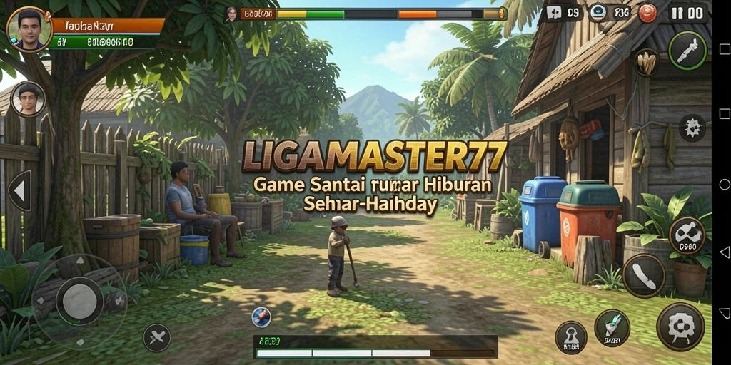 Tampilan seru gameplay LIGAMASTER77 yang penuh warna.