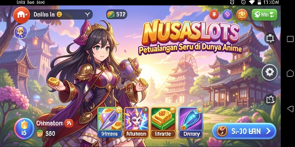 Screenshot menarik dari gameplay NUSASLOTS menampilkan karakter anime.