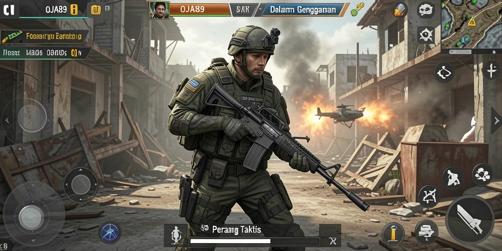 Tangkapan layar OJA89 menampilkan pertempuran seru dalam gaya FPS.