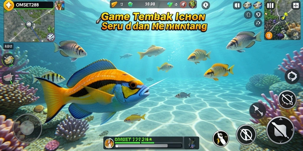 Tampilan gameplay menegangkan dalam OMSET288 saat menangkap ikan.