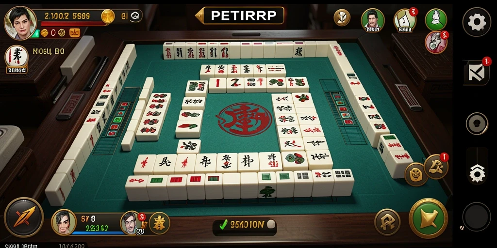 Tampilan gameplay seru dari PETIRRP dengan ubin Mahjong colorful.