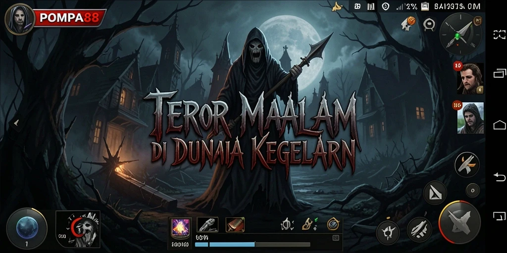 Screenshot POMPA88 menampilkan gameplay menakutkan di dunia gelap.
