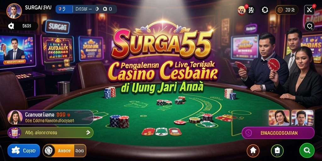 Screenshot utama SURGA55 menampilkan gameplay Live Casino yang mendebarkan.