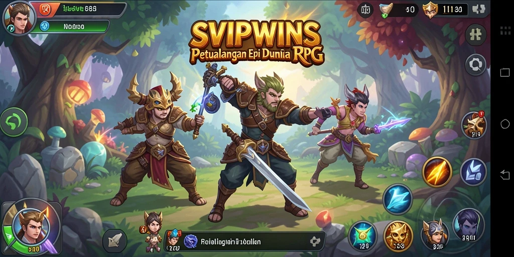 Screenshot gameplay SVIPWINS menunjukkan aksi pertempuran yang mendebarkan di dunia RPG.