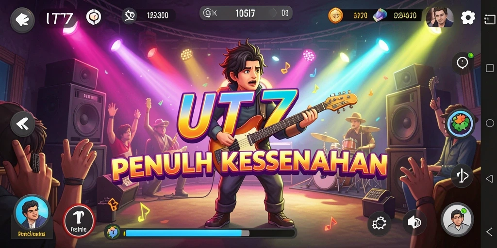 Tampilan gameplay UT77 dengan ritme musik yang menarik.